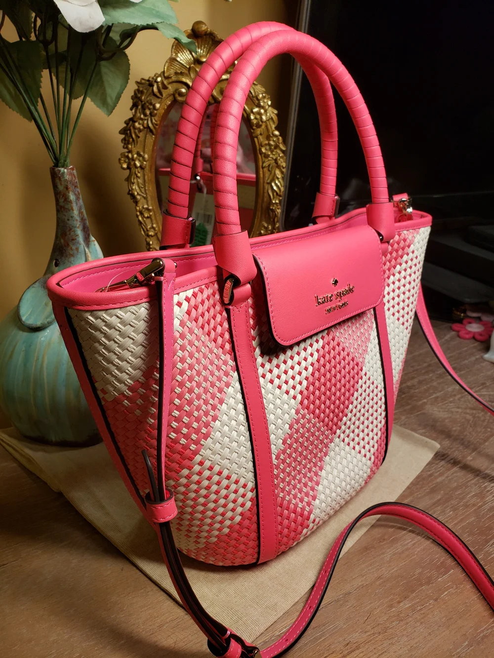 Kate Spade Wild Rose Woven Satchel w/ Detachable Strap (Retail $429) NWT! - Picture 5 of 8